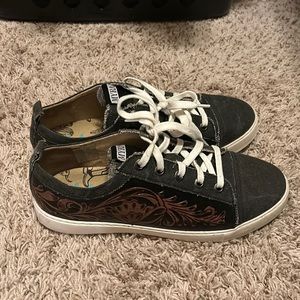 Myra Canvas sneakers with leather tooling on sides